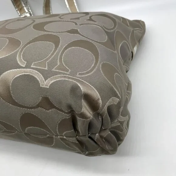 Coach Gray Monogram Canvas Poppy Metallic Glam Tote 15389 - Picture 8 of 12